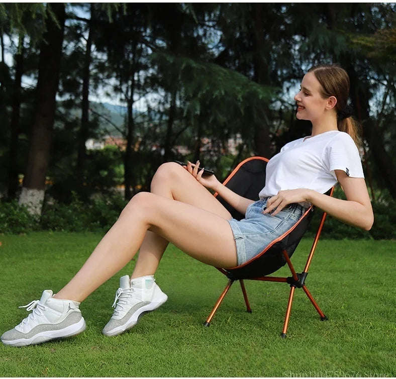 Ultra-Light Foldable Aluminum Alloy Moon Chair – Reclining Outdoor Fishing & Camping Chair